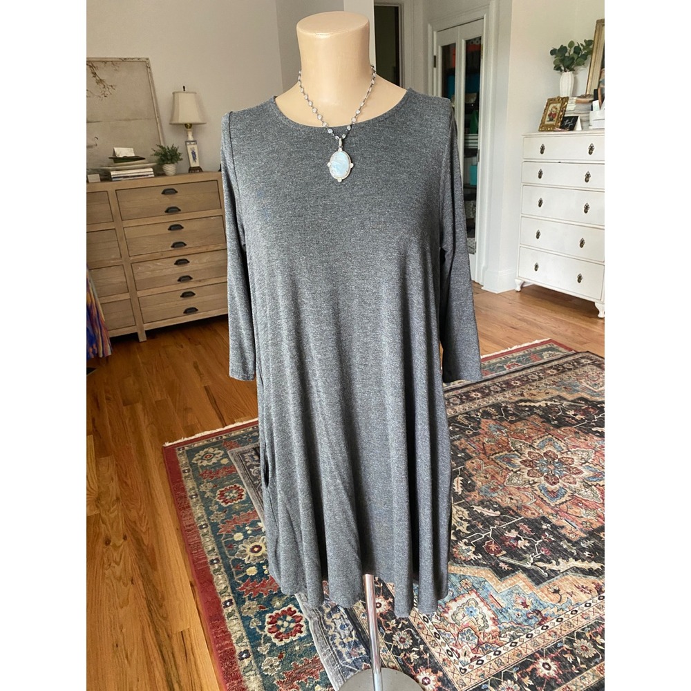 Agnes & Dora Gray Swing Dress 3/4 Sleeve‎ Pockets Small Heathered Rayon Modal